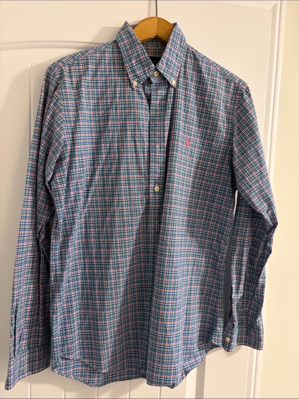 Polo by Ralph Lauren Men’s Blue and Pink Plaid Button-Down Shirt